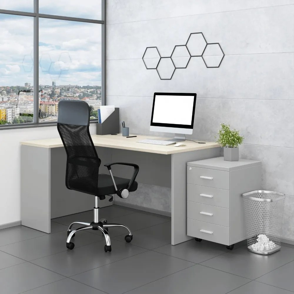 Zostava kancelárskeho nábytku SimpleOffice 2, 140 cm, ľavá, sivá / dub svetlý