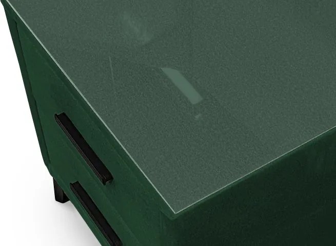 Nočný stolík s 2 zásuvkami Joy, tmavo zelená látka