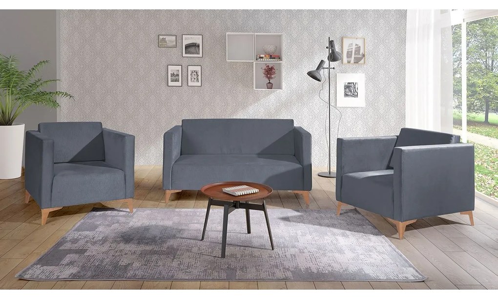 Sedacia súprava Denim 2+1+1, Dostupné poťahy: Solo 251, Farby nožičiek: biely lesk