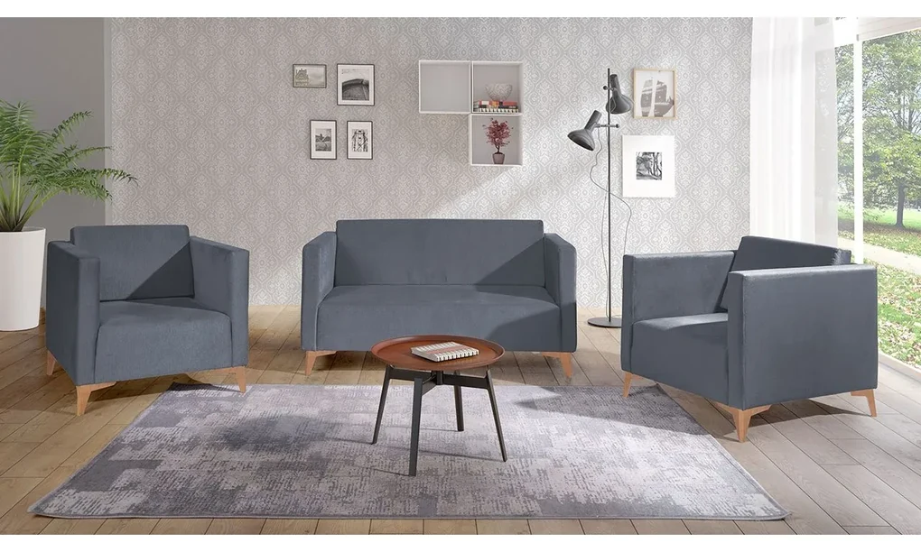 Sedacia súprava Denim 2+1+1, Dostupné poťahy: Solo 263, Farby nožičiek: biely lesk