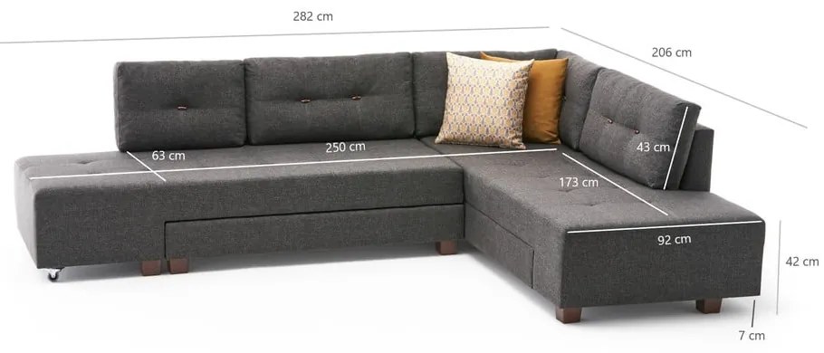 Tmavosivá rozkladacia rohová pohovka (pravý roh) Manama – Balcab Home