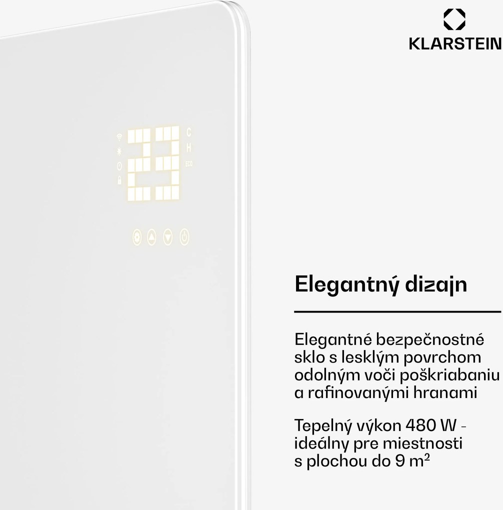 Klarstein Wonderglass infračervený panel | 480 W | 5-9 m² | Moderný dizajn zo skla | 90 cm x 58 cm