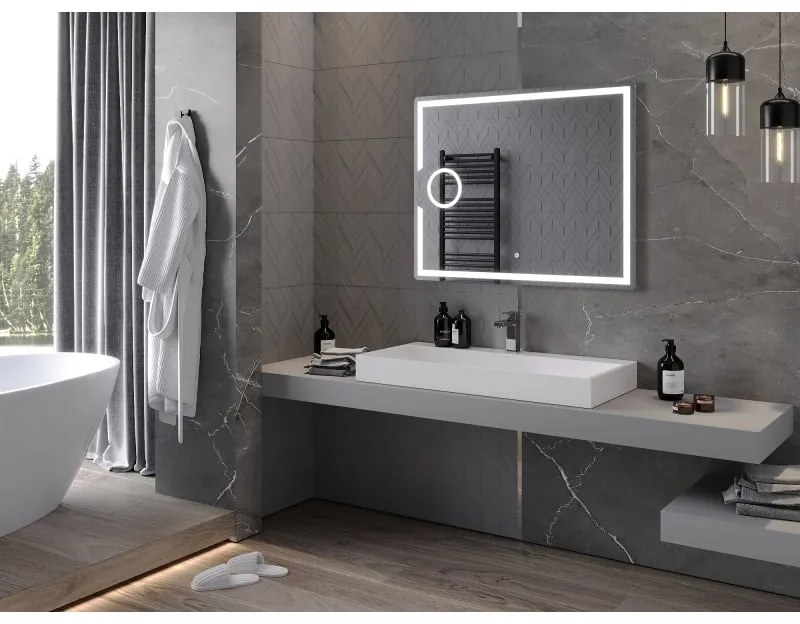 Mexen Onyx, LED kúpeľňové zrkadlo s podsvietením a kozmetickým zrkadielkom 100x80 cm, 6000K, ochrana proti zahmlievaniu, 9813-100-080-611-00