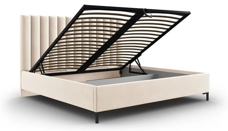 Béžová čalúnená dvojlôžková posteľ s úložným priestorom s roštom 160x200 cm Casey – Mazzini Beds