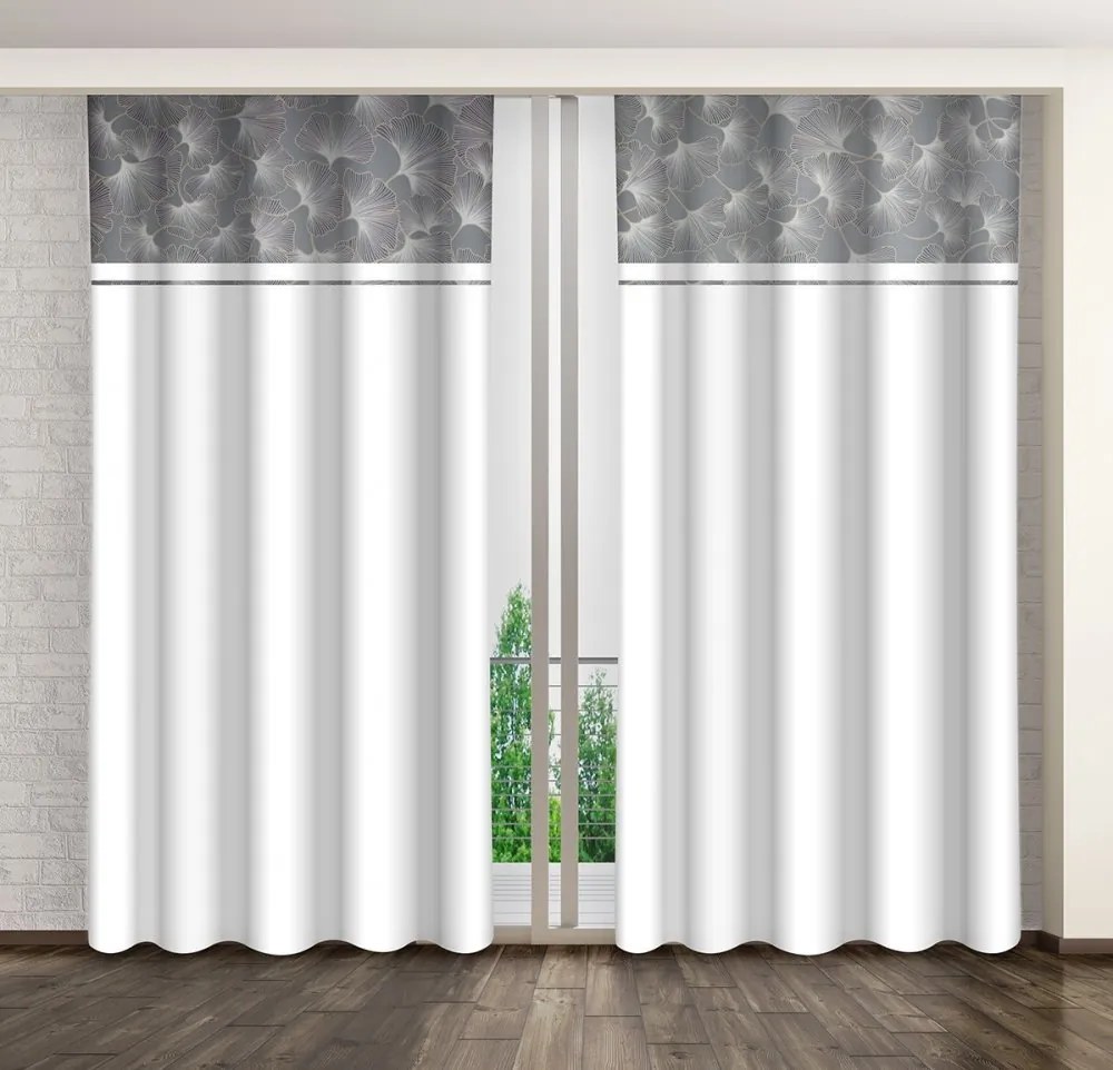 Očarujúce biele závesy s detailom listia Dĺžka: 250 cm