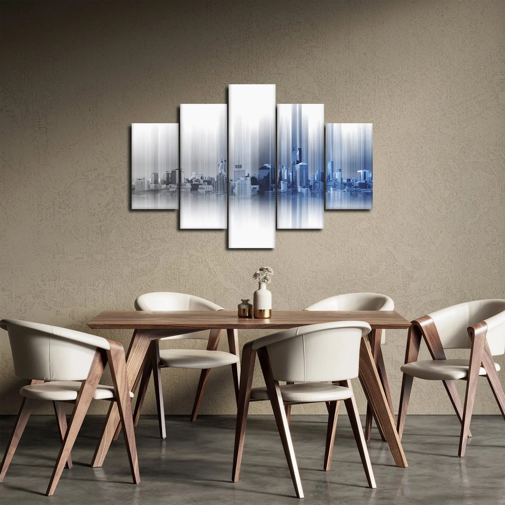 Obraz - Panoráma mesta, modro-šedé (150x105 cm)