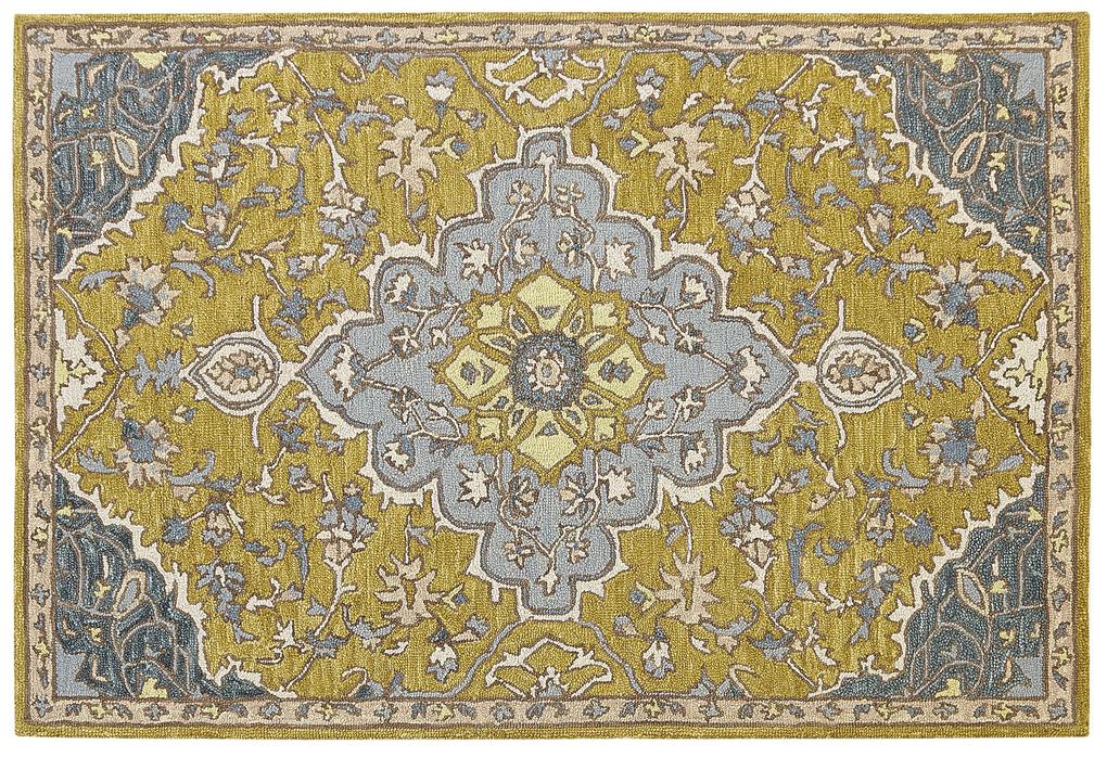 Vlnený koberec 140 x 200 cm žltá/modrá MUCUR Beliani