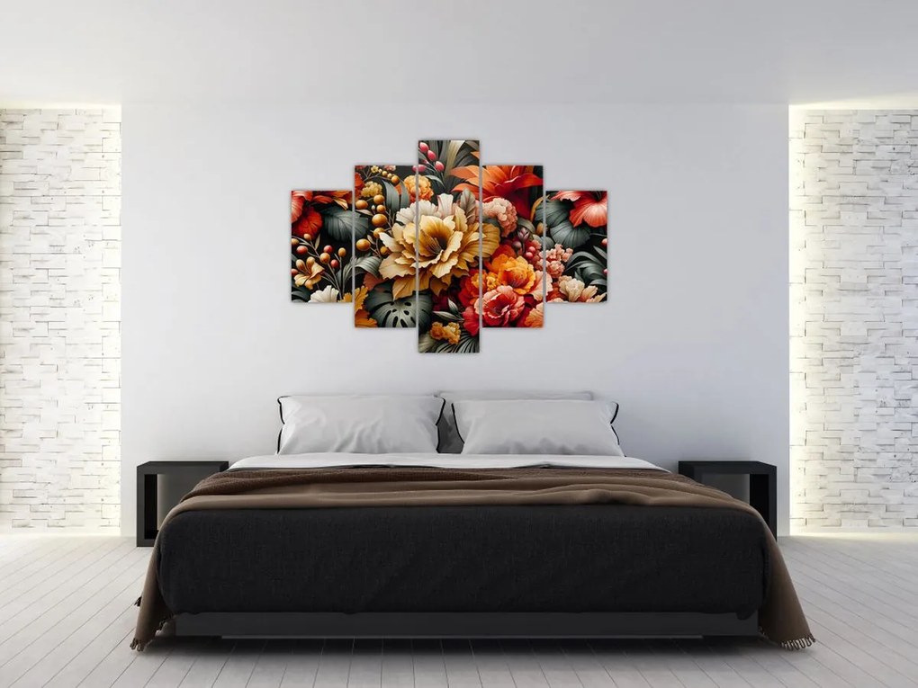 Obraz - Oranžovo-červené kvety (150x105 cm)