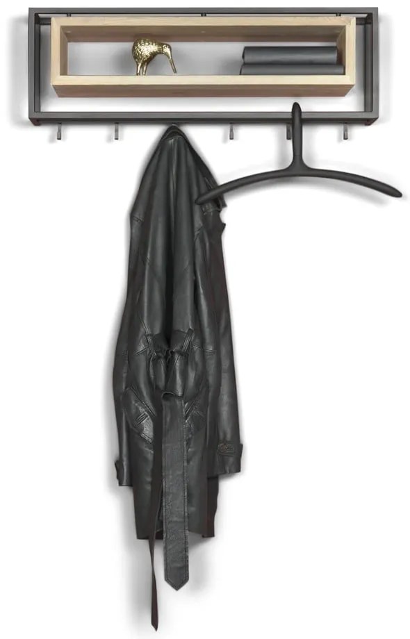 Čierny/v prírodnej farbe kovový nástenný vešiak s poličkou 78 cm School – Spinder Design