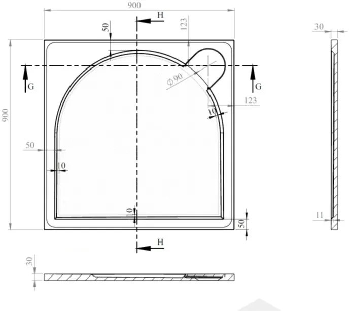 LARA - vanička liaty mramor, štvorec 900x900x30 mm, bez nožičiek, VANKCCTVER90 - FutuRetro