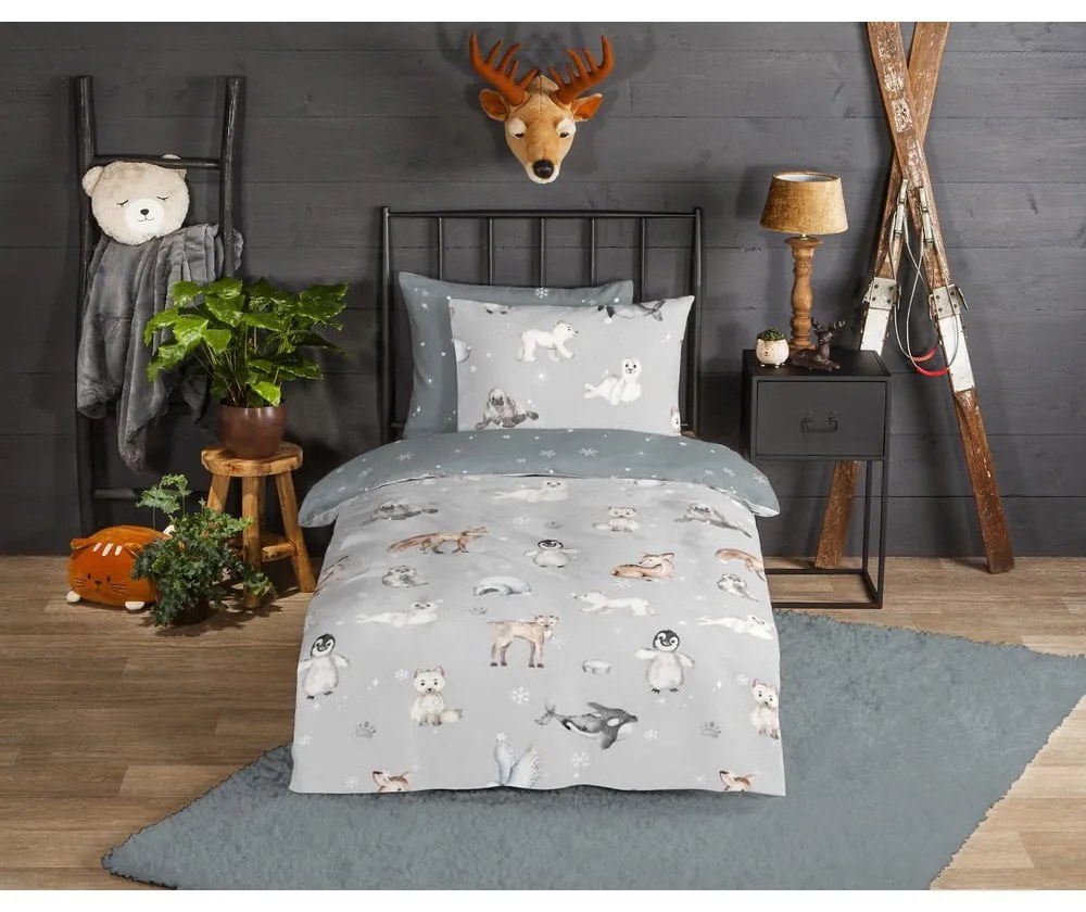 Sivé flanelové detské obliečky na jednolôžko 140x200 cm Cira – Good Morning