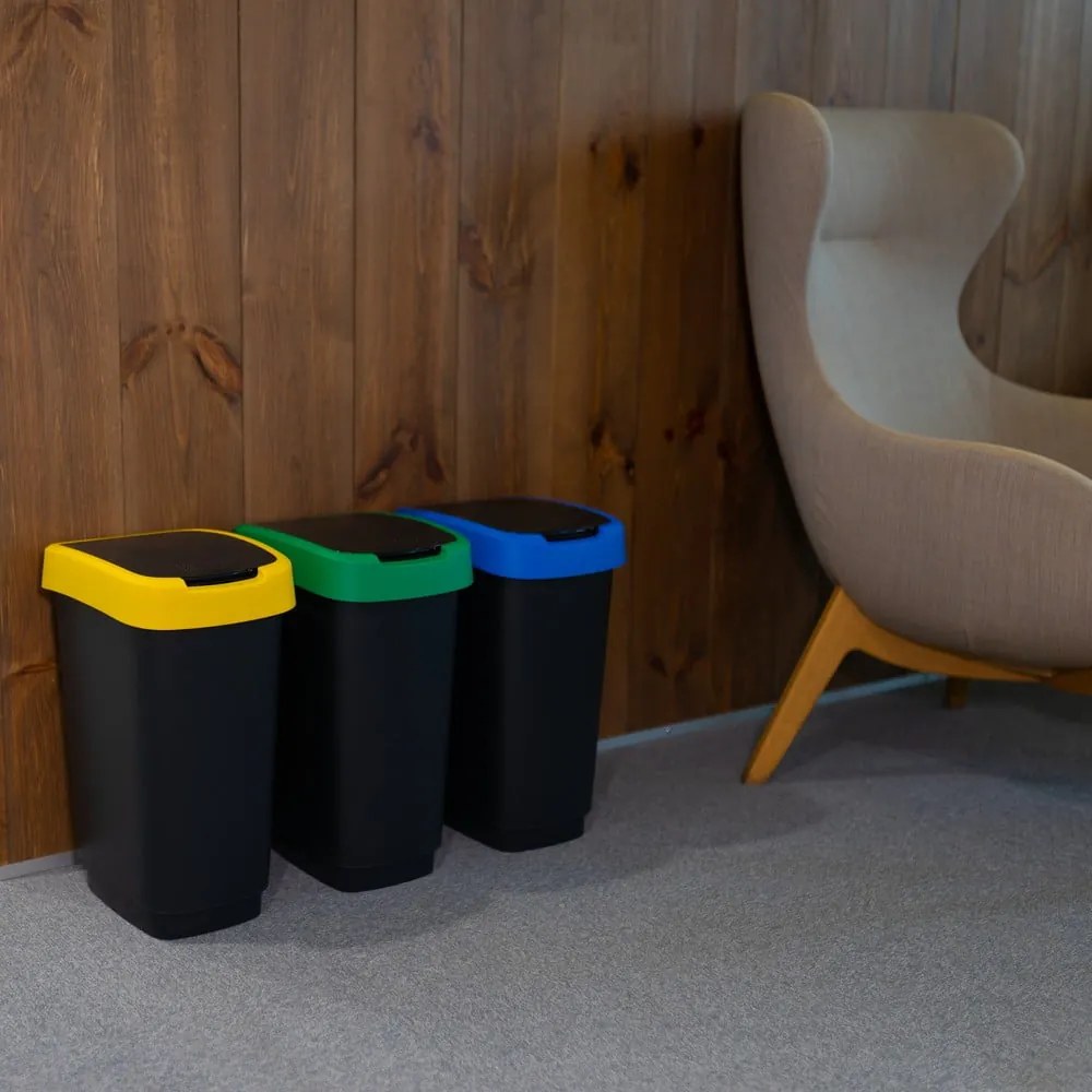 Čierne odpadkové koše v súprave 3 ks na triedený odpad z recyklovaného plastu 25 l Twist – Rotho