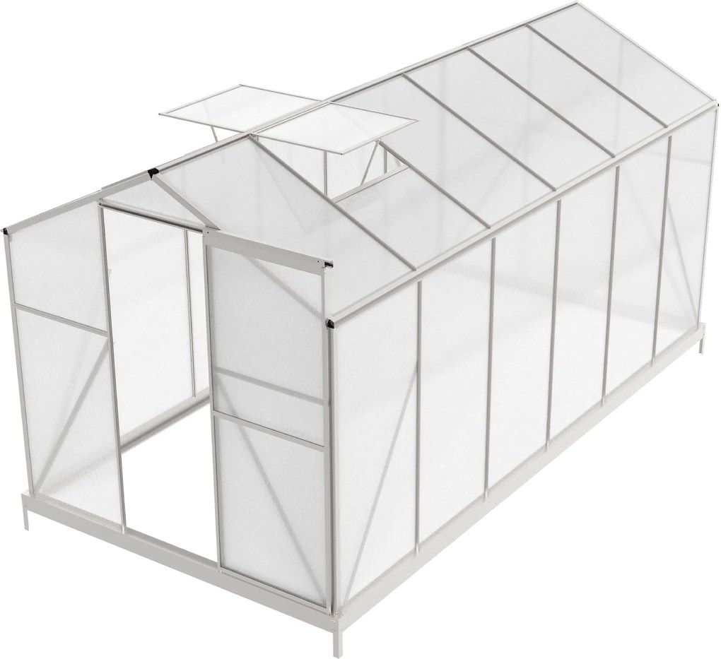 Skleník so základňou BestBerg BBGH‑1206S / 7,05 m² / 371 × 190 × 206 cm / strieborná