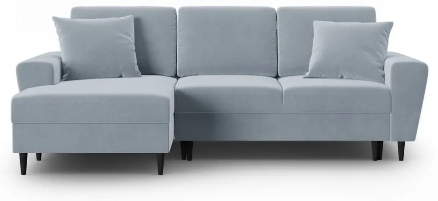 Svetlomodrá zamatová rozkladacia/s úložným priestorom rohová pohovka (ľavý roh/s leňoškou) Kyoto – Cosmopolitan Design