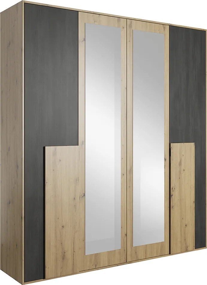 Skriňa so zrkadlom 4D, dub artisan/čierna borovica nórska, BAFRA