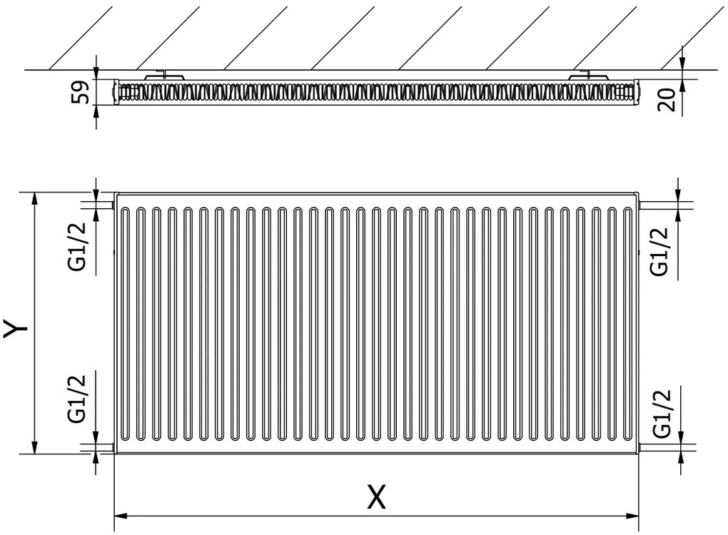Mexen, Panelový radiátor Mexen C11 500 x 800 mm, bočné pripojenie, 637 W, biely - W411-050-080-00