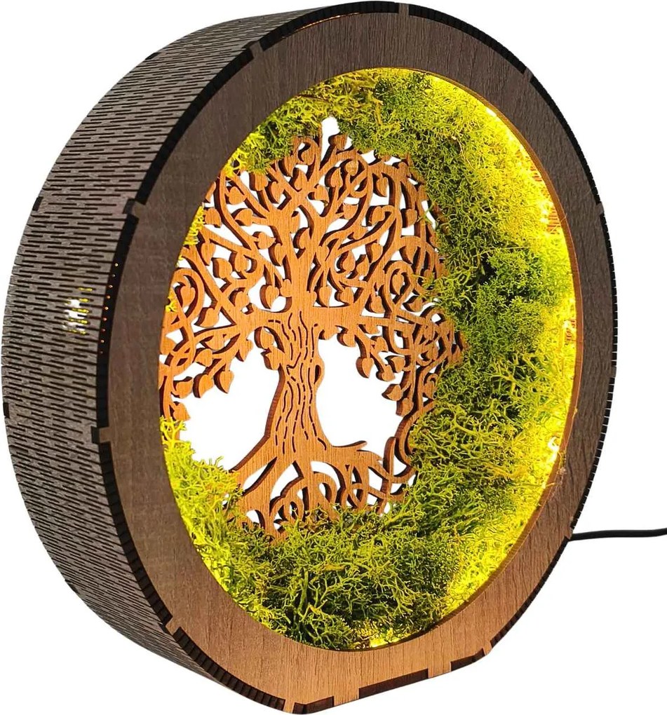 Strom života - svietiaci machový obraz s LED | SEDO: HDF - Orech 20 cm 4792-115233 LED0633