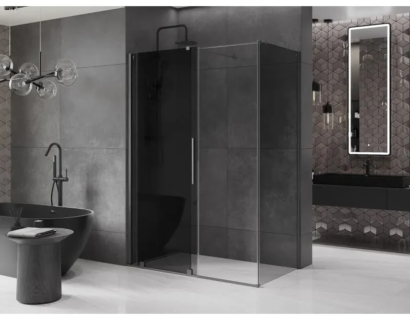 Mexen Velar, sprchový kút s posuvnými dverami 130 x 75 cm, 8mm šedé sklo, grafit brúsený, 871-130-075-41-66