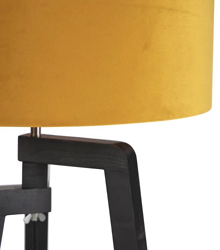 Stojaca lampa trojnožka čierna so žltým tienidlom a zlatom 50 cm - Puros