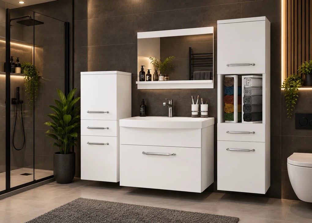 Kúpeľňový nábytok skrinky s umývadlom a zrkadlom biela matná ROD PRIMO M 5/0/W/W/0/ZINC