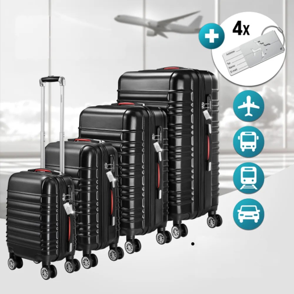 Sada škrupinových kufrov AERO, 4-dielna, ABS, čierna Monzana