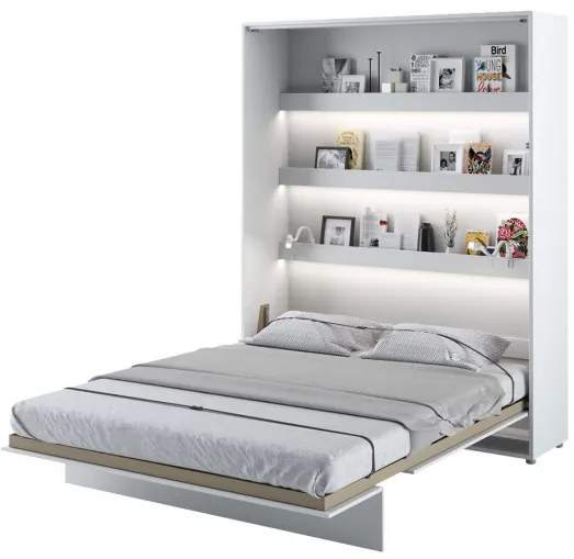 Vertikálna sklápacia posteľ s LED osvetlením vonkajšej strany 160x200 CELENA - biela / lesklá biela