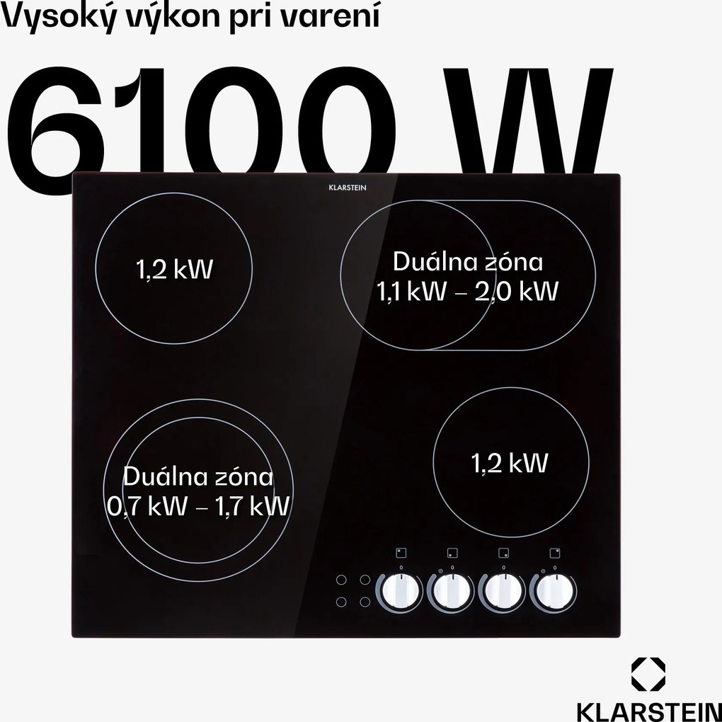 Klarstein EasyCook, sklokeramická varná doska, 6100 W, otočný regulátor, čierna