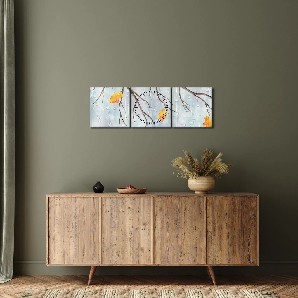 Obraz - Daždivý jeseň (s hodinami) (90x30 cm)