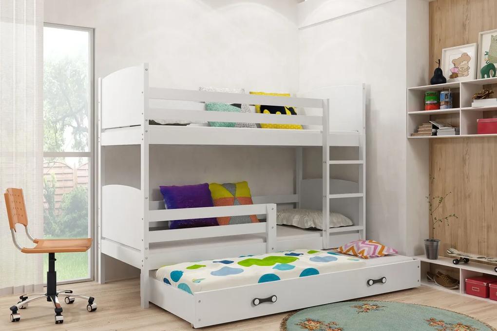 Poschodová posteľ s prístelkou TAMI 3 - 160x80cm - Biela - Biela | BIANO