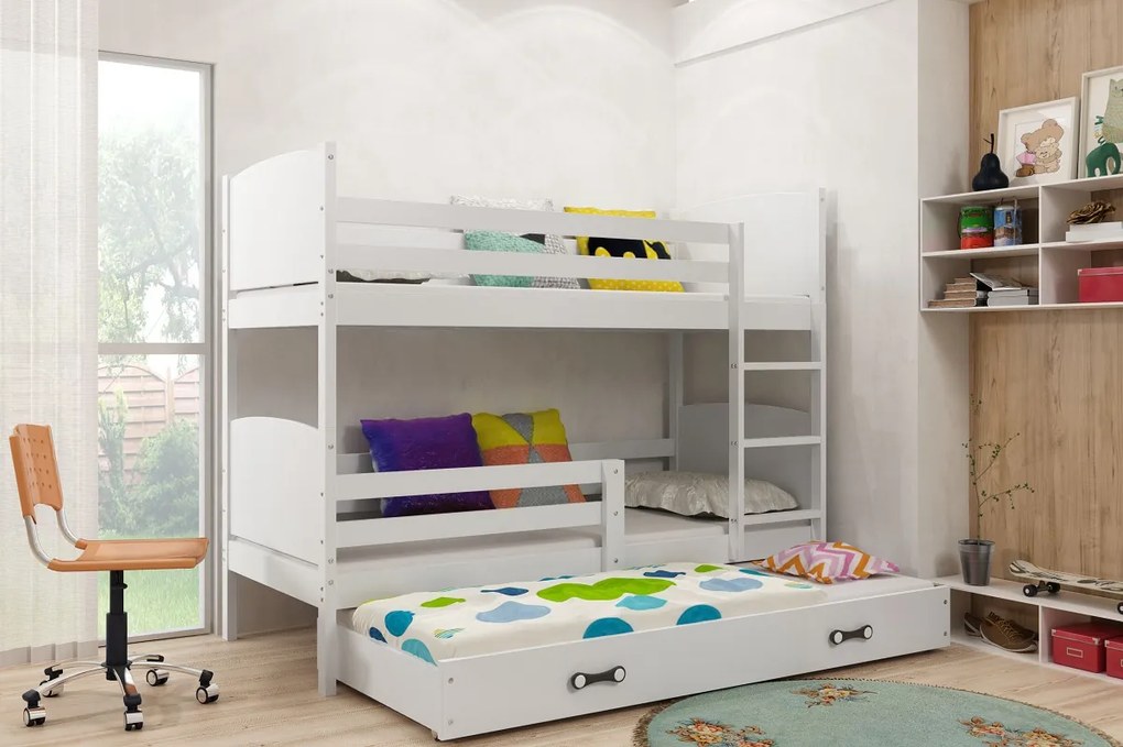 Poschodová posteľ s prístelkou TAMI 3 - 160x80cm - Biela - Biela