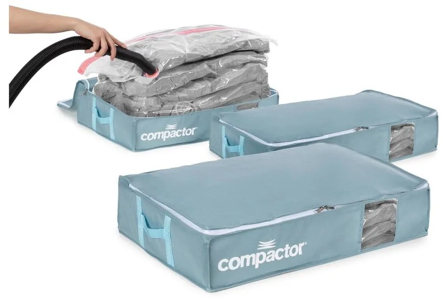 Vákuové plastové úložné boxy pod posteľ v súprave 3 ks 65x45x15,5 cm Blue Edition – Compactor