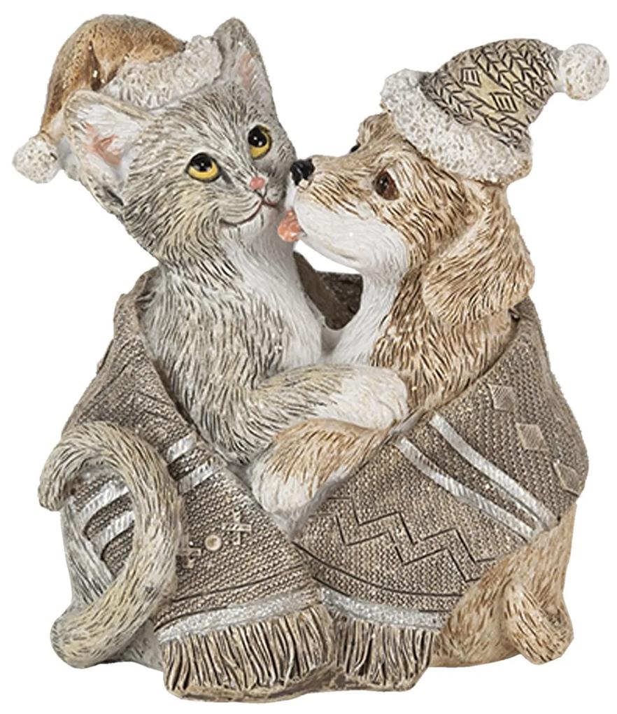 Vianočné dekoratívne soška psíka a mačičky s čiapkami - 8 * 5 * 9 cm