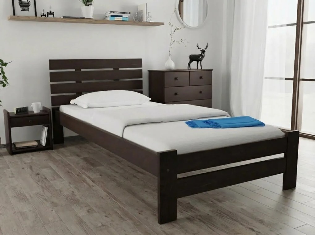 Posteľ PARIS zvýšená 90x200 cm, orech Rošt: S latkovým roštom, Matrac: Matrac COCO MAXI 20 cm