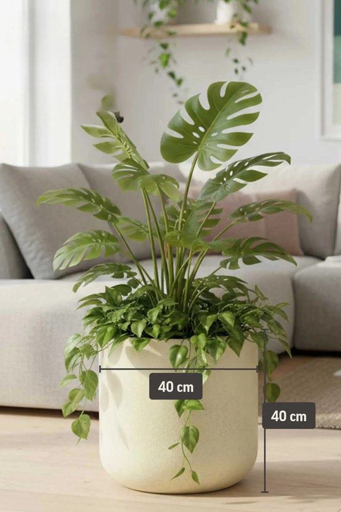 Okrúhly kvetináč CHICO, sklolaminát, priemer 40 x výška 40 cm, krémový