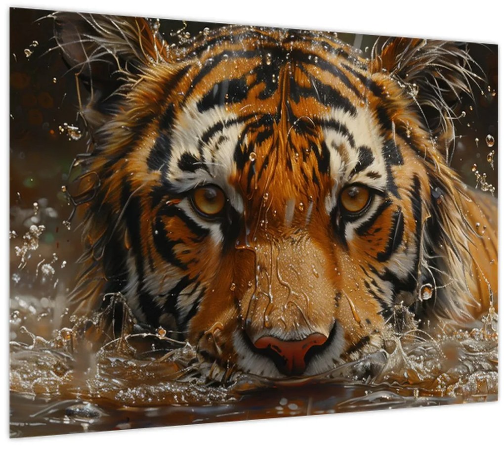 Obraz - Portrét tigra vo vode (70x50 cm)