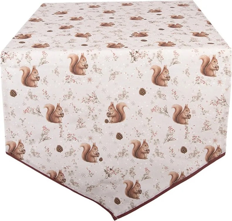 Béžový látkový behúň s veveričkami Tiny Squirrel - 50*160 cm