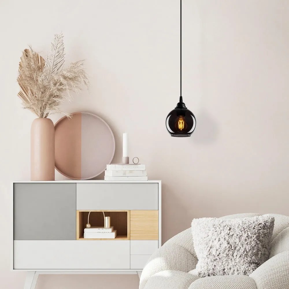 Čierne závesné svietidlo so skleneným tienidlom ø 15 cm Smoked – Opviq lights