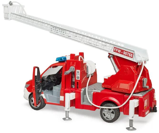 Bruder hasičské auto MB Sprinter s rebríkom striekací vodu na baterky so svetlo a zvukom