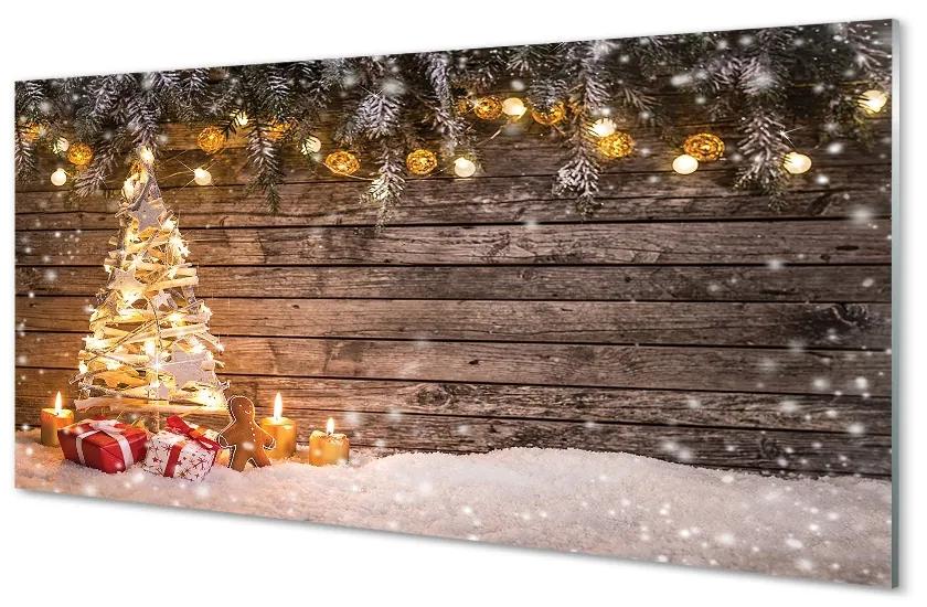 Sklenený obraz Vianočný strom dekorácie sneh 100x50 cm