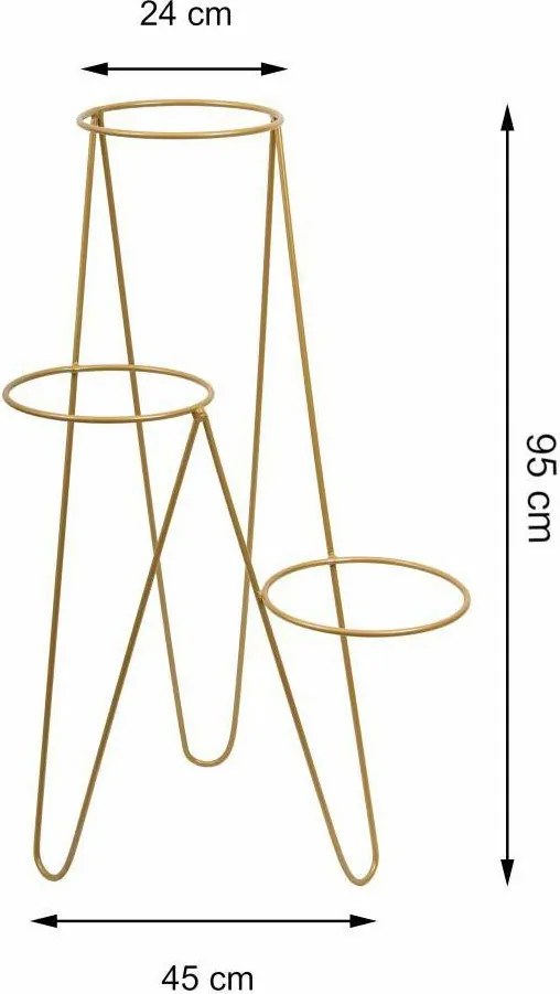 STOJAN NA KVETINÁČ TRIPOD 95X45X24 CM ZLATÁ