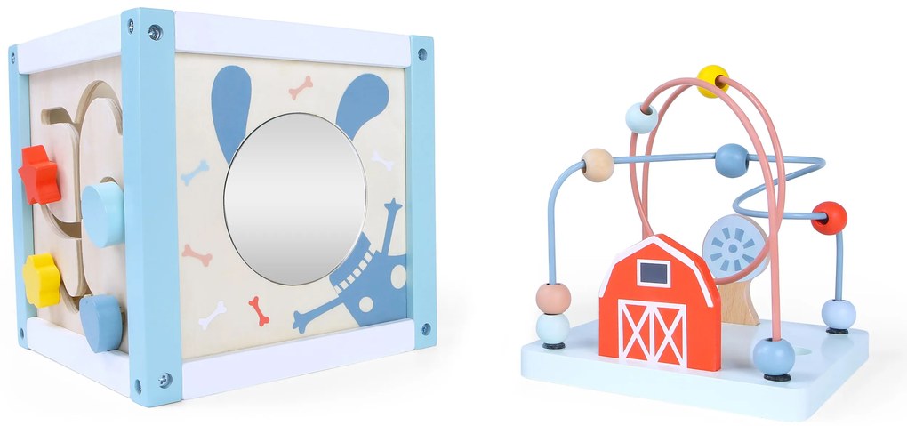 ECOTOYS Drevená vzdelávacia kocka s tvarovým sorterom a kockami