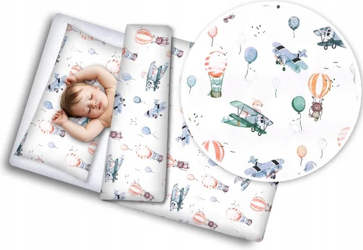 Detské bavlnené obliečky do postieľky 120x90 cm BABYMAM PREMIUM - Let balónom