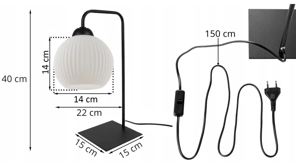 Stolná lampa Riffle Round, 1x biele sklenené tienidlo