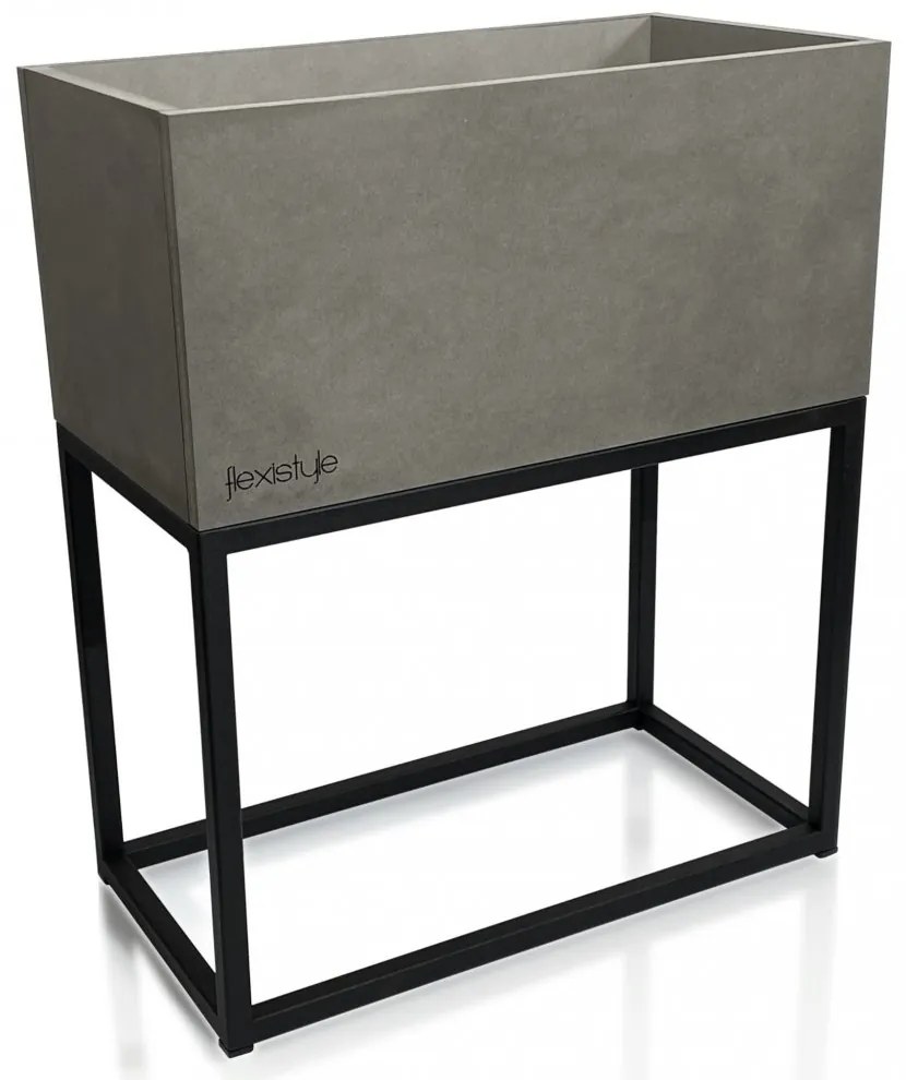 Krásny široký kovový kvetináč v šedej farbe LOFT FIORINO 42X22X50 cm