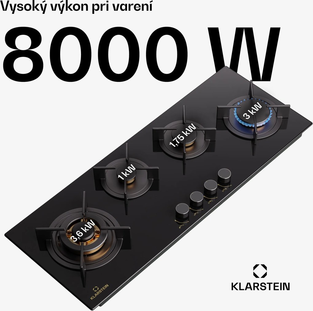 Klarstein Goldflame 4 Slim, plynová varná doska, 4 horáky, sebestačná, zemný plyn/propán, nehrdzavejúca oceľ