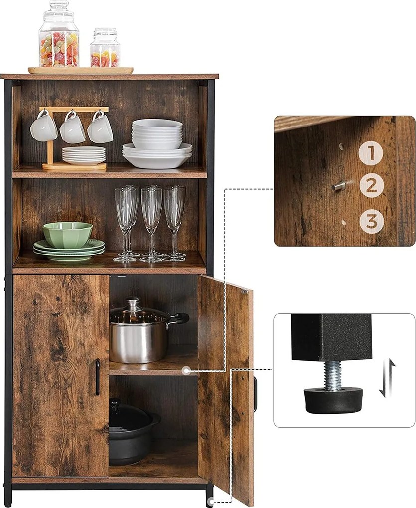 Príborník, skrinka s 2 otvorenými priehradkami, rustikálna hnedá