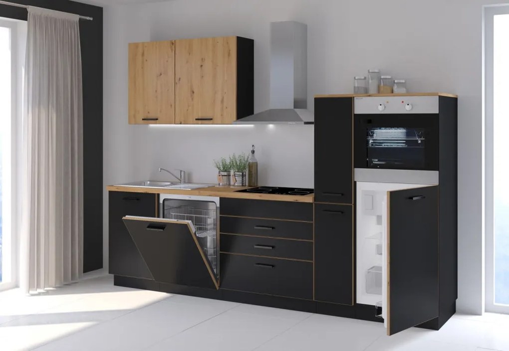 Kuchynská linka Blacky, čierna/dub artisan