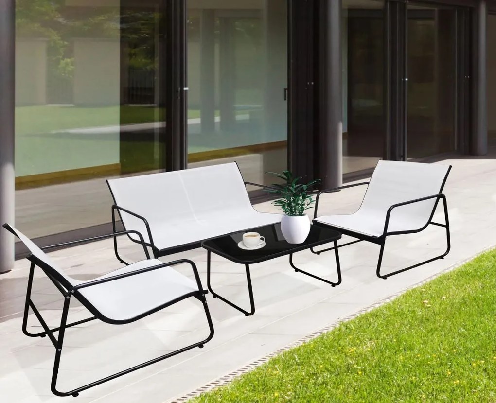 Záhradný kovový nábytok NUGRI (pohovka + 2 kreslá + stôl) - béžový