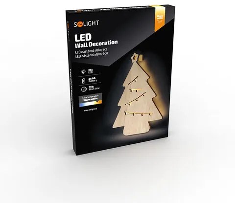 Solight LED nástenná dekorácia Vianočný stromček, 24x LED, 2x AA