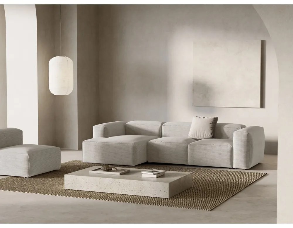 Béžová menčestrová rohová pohovka (ľavý roh/s leňoškou) Bergamo – Cosmopolitan Design